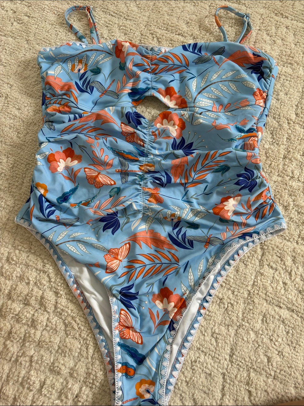 Cupshe Light Blue Floral Keyhole One-Piece Swimsuit - NEVER WORN